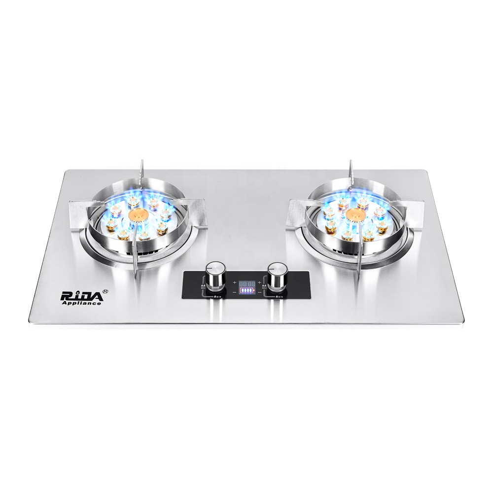 Timer Function Precise Smart Stainless Steel Gas Cooker 2 Burner 