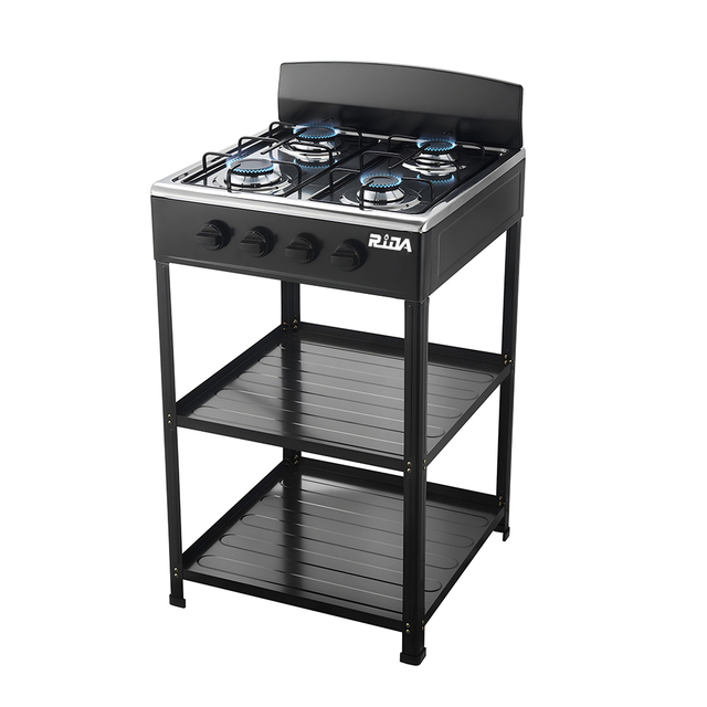 4 Burner Stainless Steel Gas Stove Cooker with Manual Ignition And Stand Shelf