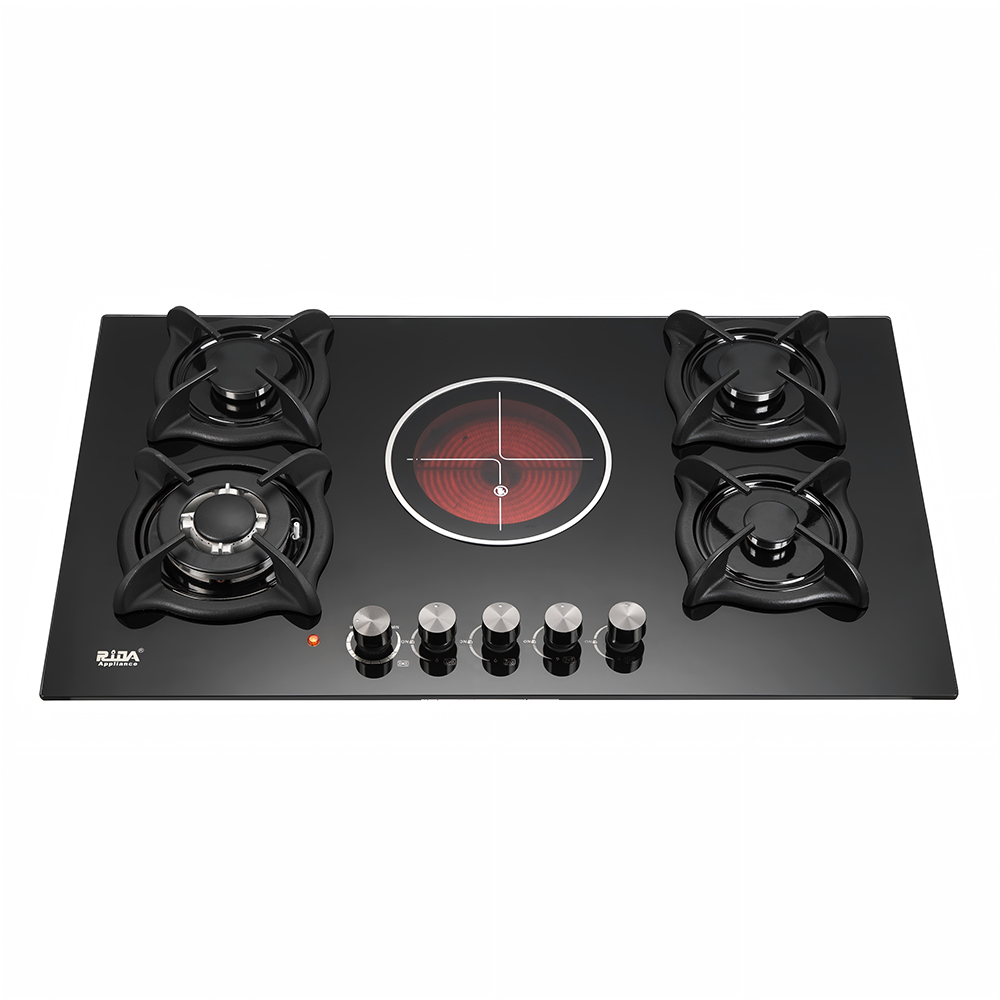 Tempered Glass Top Inbuilt 4 Gas 1 Electric Household Gas Hob