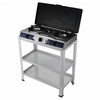 Two-Tier Shelves & Protective Lid 3 Burner Free Standing Stainless Iron Gas Stoves