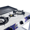 Two-Tier Shelves & Protective Lid 3 Burner Free Standing Stainless Iron Gas Stoves