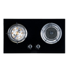 2 Burner Black Glass Built-in Gas Hob with Brass Multi-ring and Infrared Burner