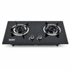 2 Burner Black Glass Built-in Gas Hob with Cast Iron Pan Supports