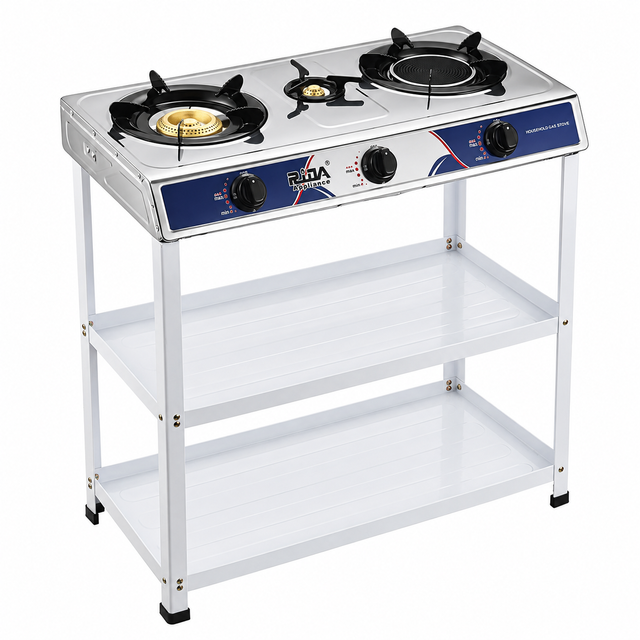 3 Burner Stainless Steel Gas Stove with Stand for Wholesale