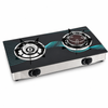 2 Burner Tempered Glass Tabletop Gas Stove with Infrared Burner and Open Flame Burner