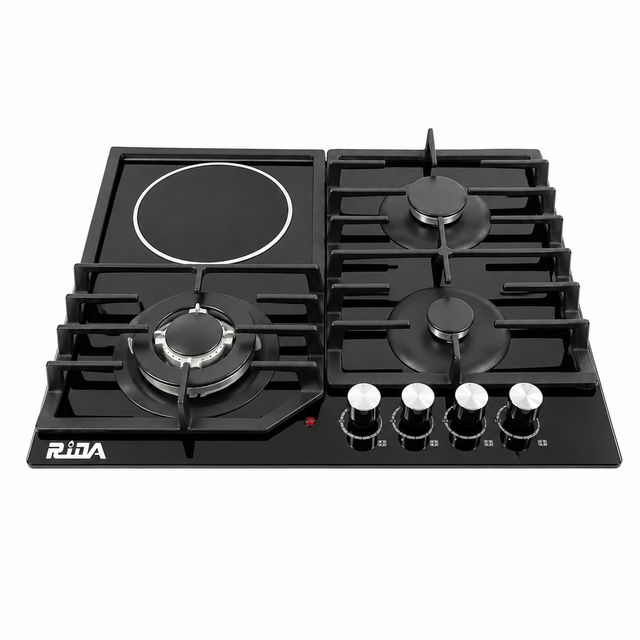 3 Burner Gas and 1 Electric Built-in Hybrid Hob with Tempered Glass Panel