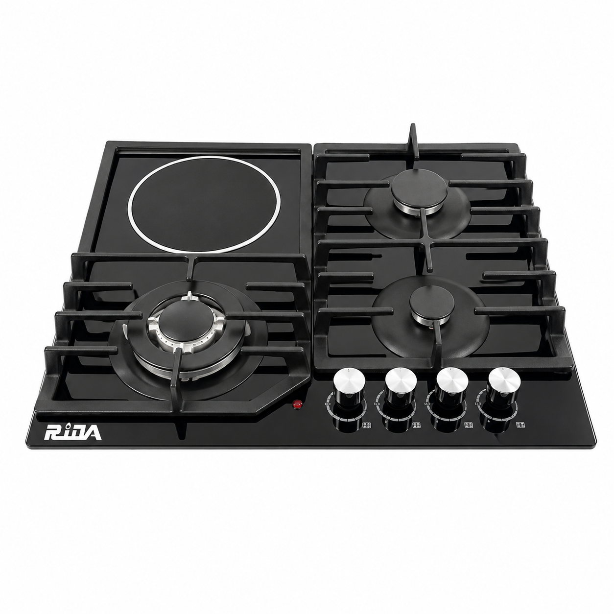 3 Burner Gas and 1 Electric Built-in Hybrid Hob with Tempered Glass Panel