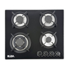 4 Burner Black Tempered Glass Built-in Gas Hob with Cast Iron Pan Supports