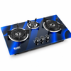 3 Burner Blue Tempered Glass Built-in Gas Hob with Dual Large Burners