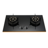 Black Glass 2 Burner Built-in Gas Hob with Gold Trim