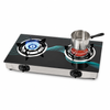 2 Burner Tempered Glass Tabletop Gas Stove with Infrared Burner and Open Flame Burner
