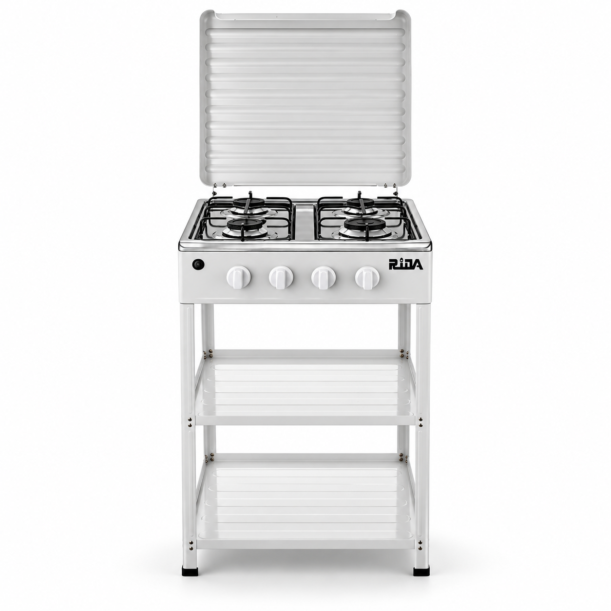 White 4 Burner Freestanding Gas Stove with Cover and Double Shelves