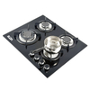 4 Burner Black Tempered Glass Built-in Gas Hob with Cast Iron Pan Supports