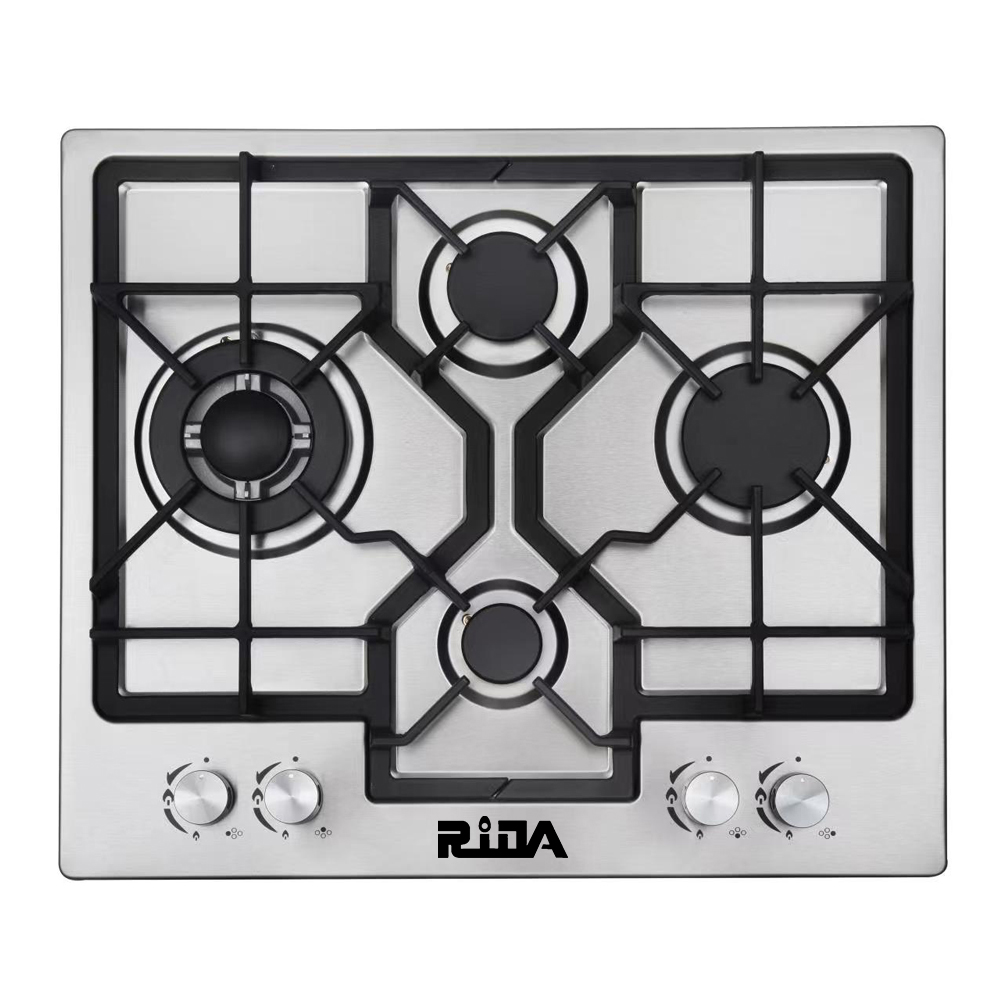4 Burner Stainless Steel Built-in Gas Hob with Cast Iron Pan Supports