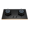 Black Glass 2 Burner Built-in Gas Hob with Gold Trim