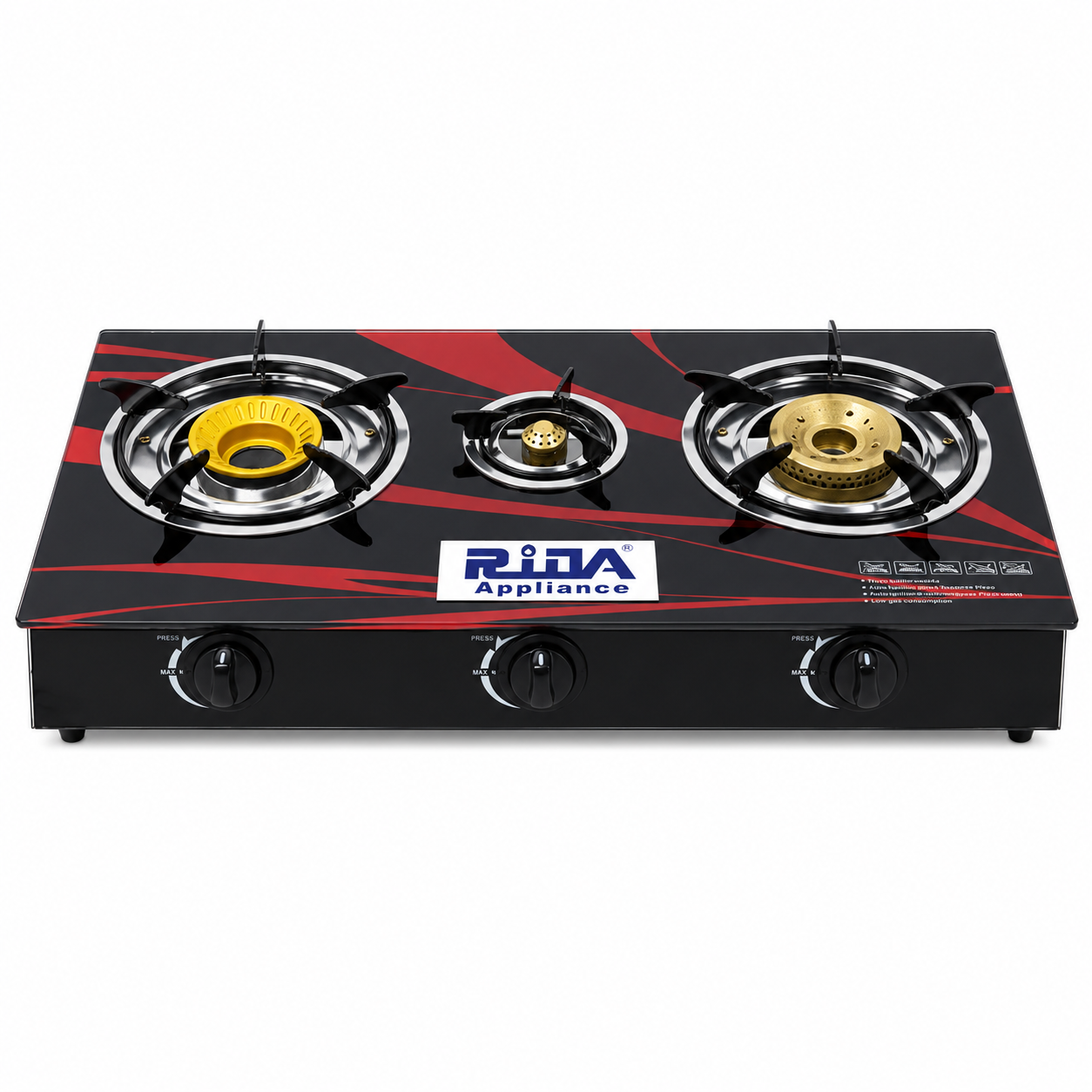 3 Burner Tempered Glass Tabletop Gas Stove for Household Cooking