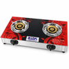2 Burner Red Pattern Glass Top Tabletop Gas Stove