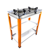 2 Burner Tempered Glass Gas Stove with Double Storage Shelves