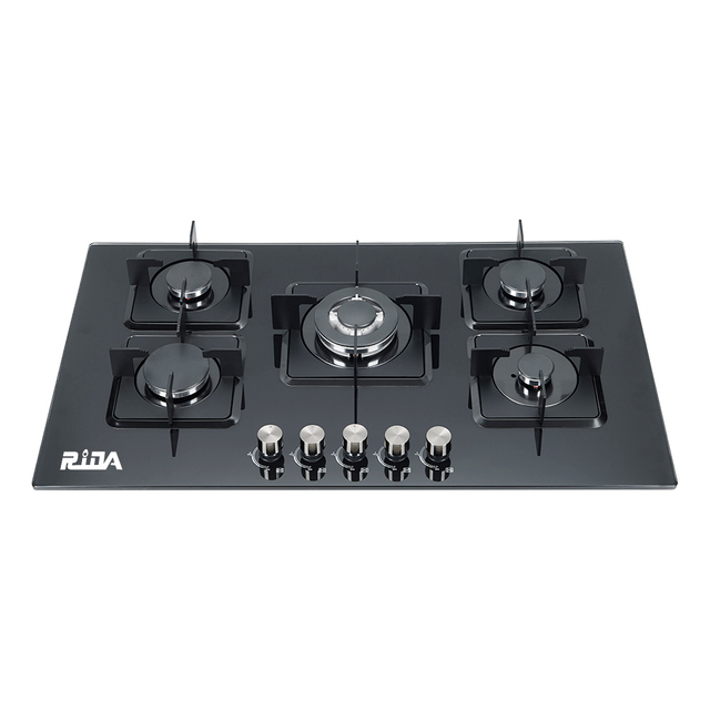 5 Burner Black Tempered Glass Built-in Gas Hob with Big Centre Burner