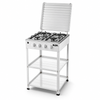 White 4 Burner Freestanding Gas Stove with Cover and Double Shelves