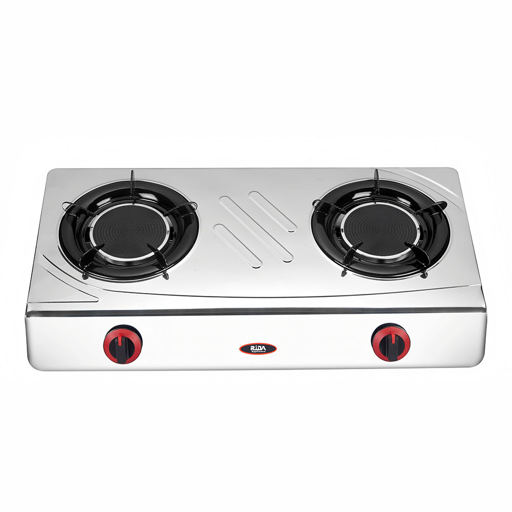 2 Burner Stainless Steel Table Top Gas Stove with Infrared Burners for Home Cooking