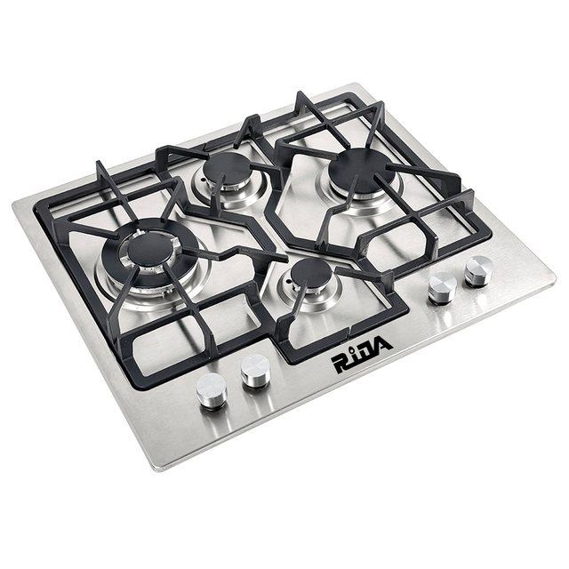 4 Burner Stainless Steel Built-in Gas Hob with Cast Iron Pan Supports