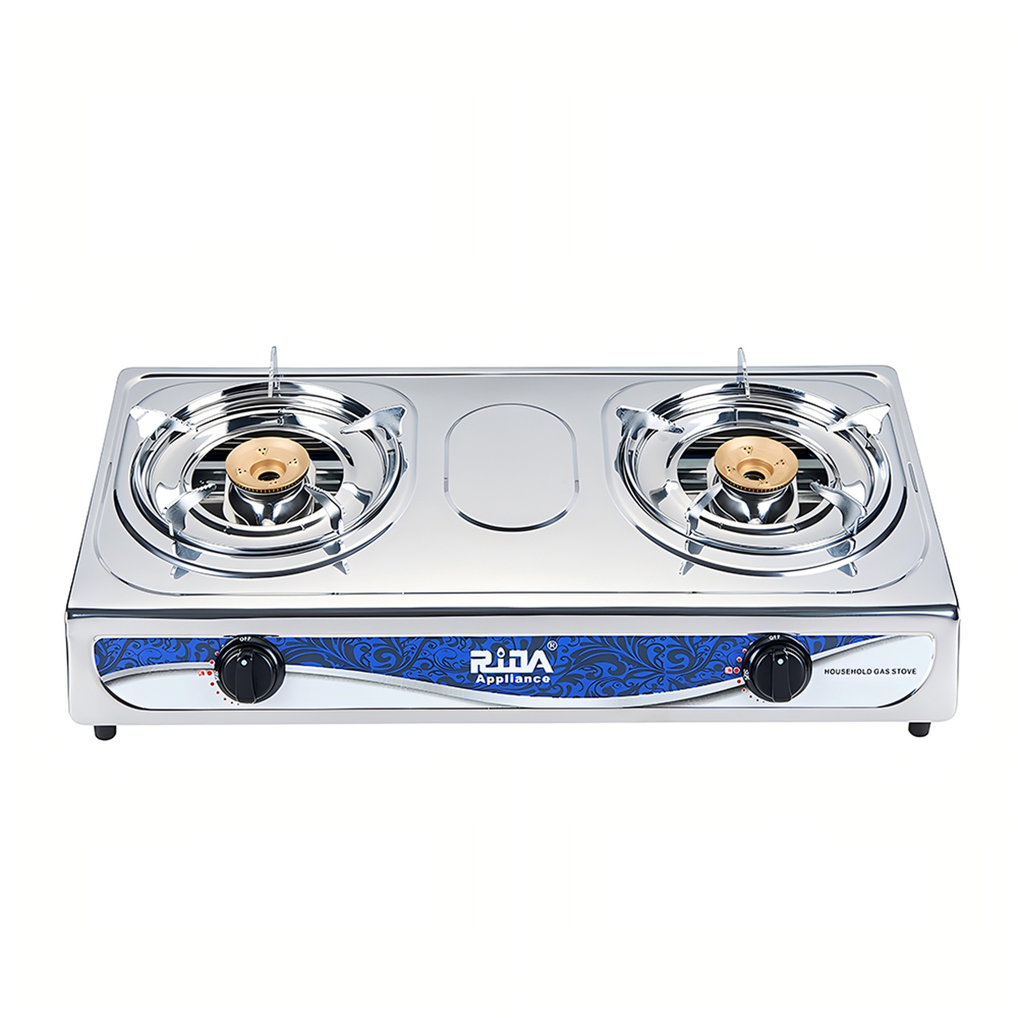 2 Burner Stainless Steel Tabletop Gas Stove with Brass Burner Caps