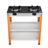 2 Burner Tempered Glass Gas Stove with Double Storage Shelves