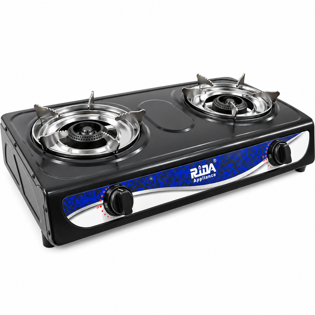 2 Burner Tabletop Gas Stove with Stainless Steel Burner Trays