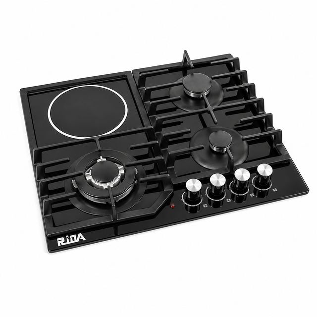 3 Burner Gas and 1 Electric Built-in Hybrid Hob with Tempered Glass Panel