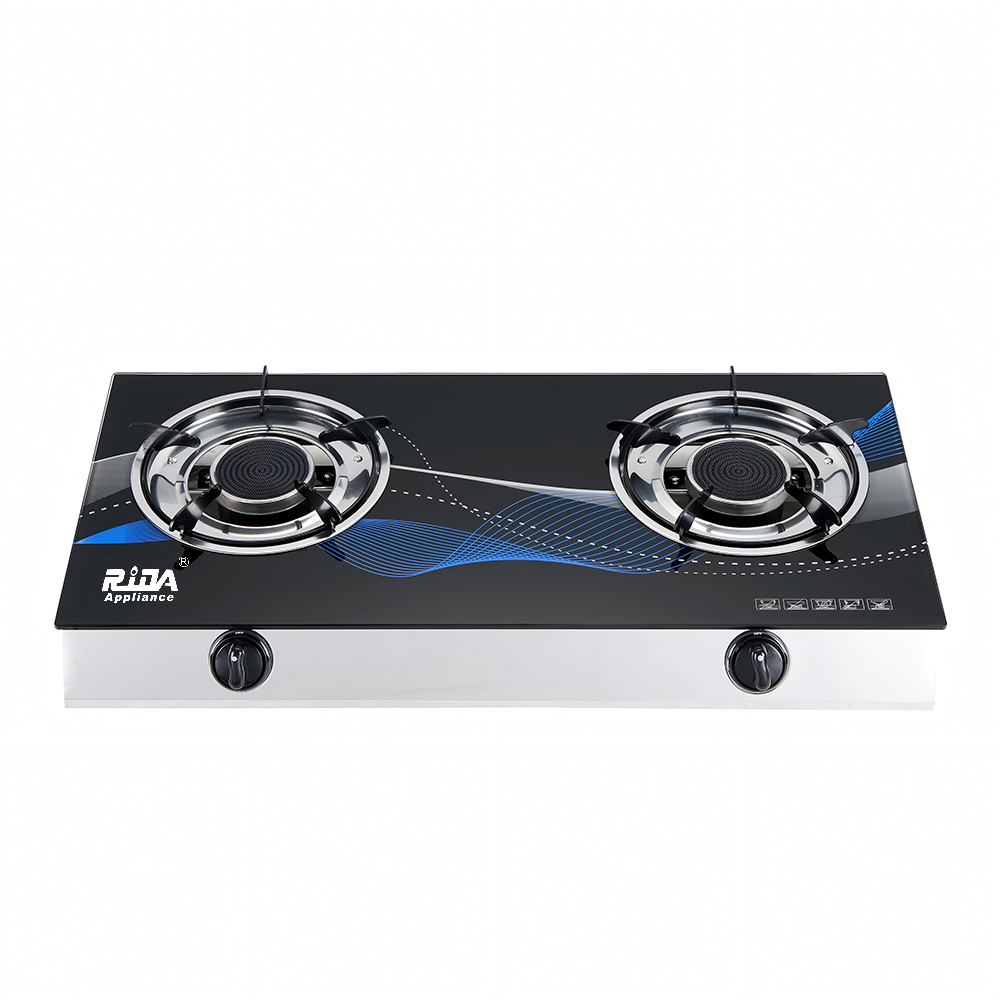 2 Burner Infrared Tempered Glass Tabletop Gas Stove for Home Cooking