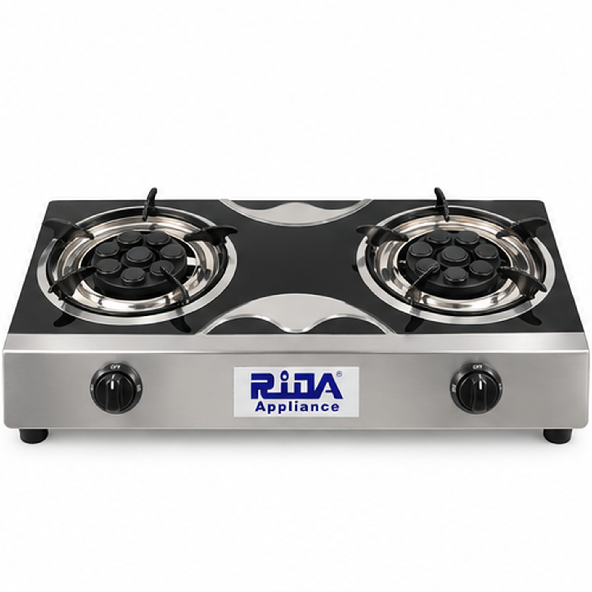 2 Burner Black Glass Tabletop Gas Stove with Multi-Port Burners