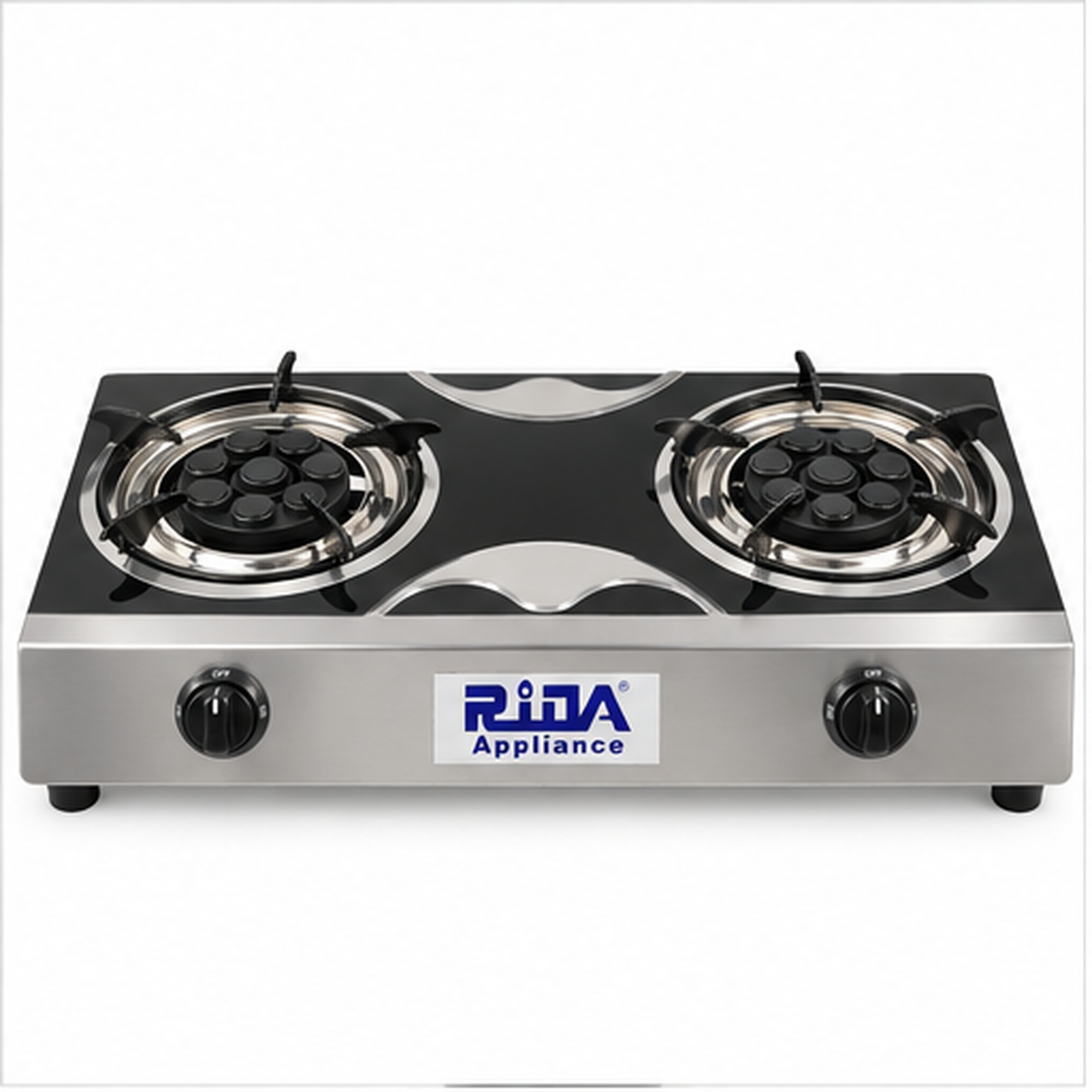 2 Burner Black Glass Tabletop Gas Stove with Multi-Port Burners
