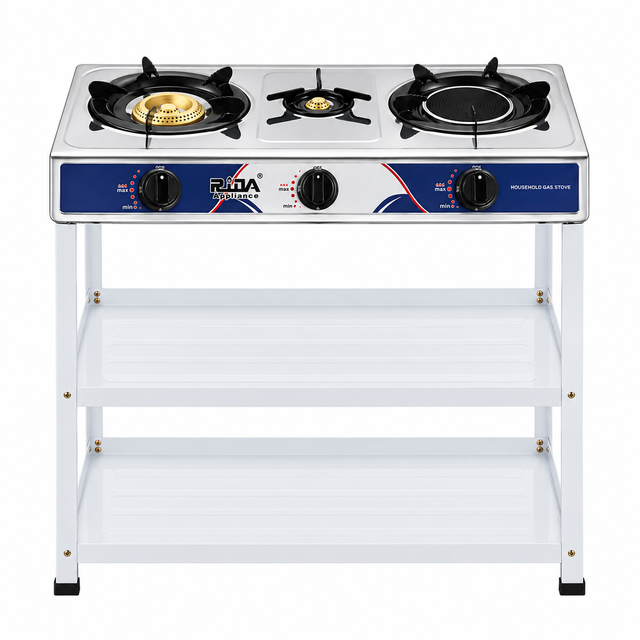 3 Burner Stainless Steel Gas Stove with Stand for Wholesale