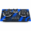 3 Burner Blue Tempered Glass Built-in Gas Hob with Dual Large Burners