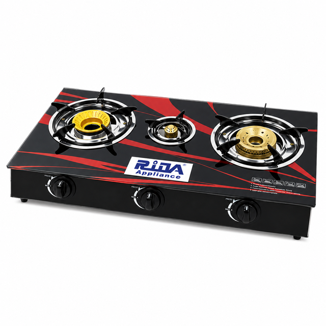 3 Burner Tempered Glass Tabletop Gas Stove for Household Cooking