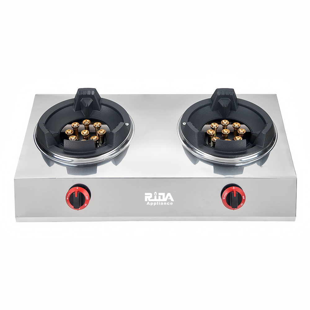 2 Burner Stainless Steel Tabletop Gas Stove with Multi-Nozzle Brass Burners