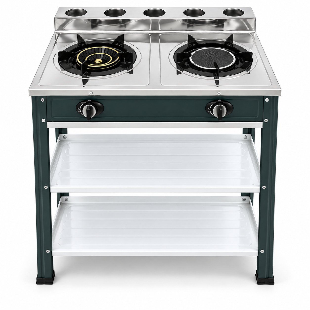 2 Burner Freestanding Gas Stove with Double Storage Shelves