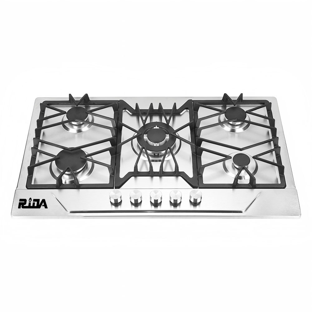 5 Burner Stainless Steel Built-in Gas Hob with Cast Iron Pan Supports