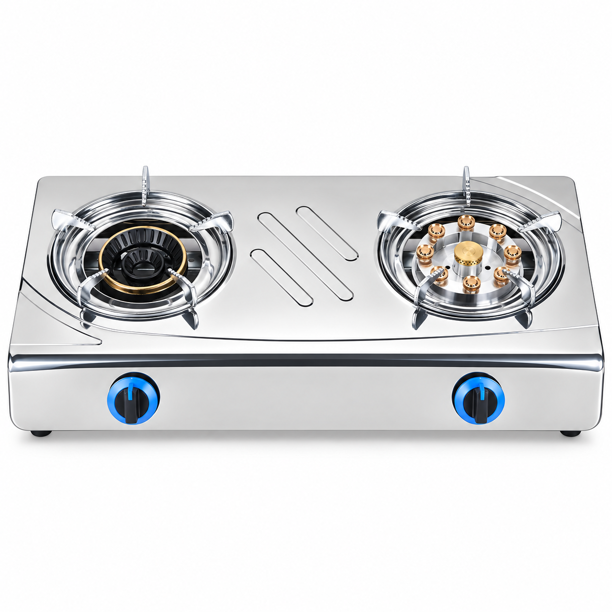 2 Burner Stainless Steel Tabletop Gas Stove with Multi-Nozzle Brass Burner