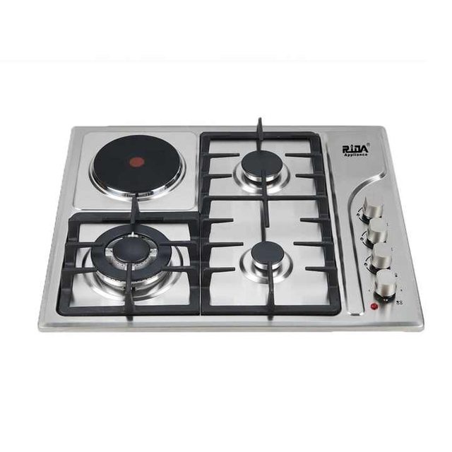 3 Burner Gas and Electric Ceramic Built-in Hob with Stainless Steel Panel