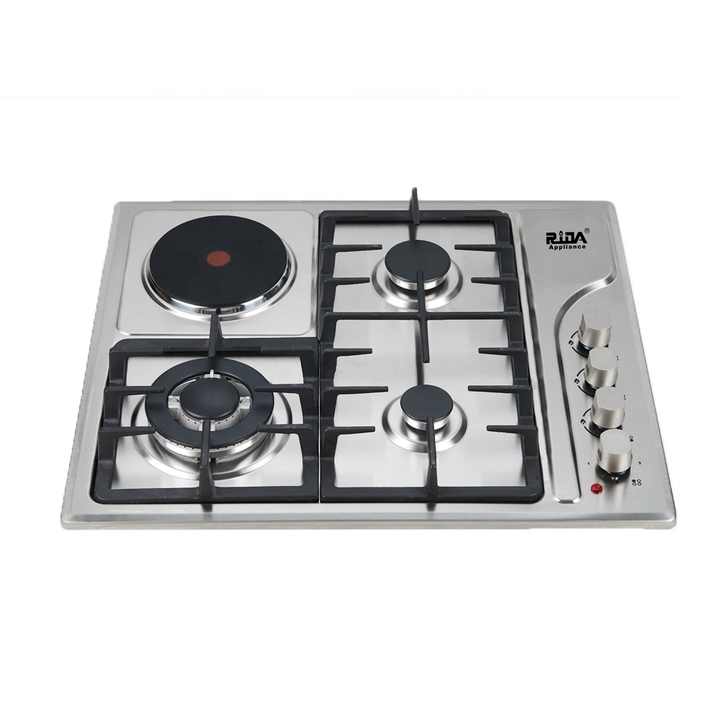 3 Burner Gas and Electric Ceramic Built-in Hob with Stainless Steel Panel