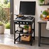 4 Burner Freestanding Gas Stove with Cover and Double Storage Shelves