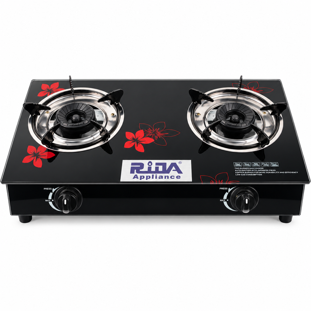 2 Burner Glass Top Gas Stove Heavy Duty Tabletop LPG Propane Gas Cooker