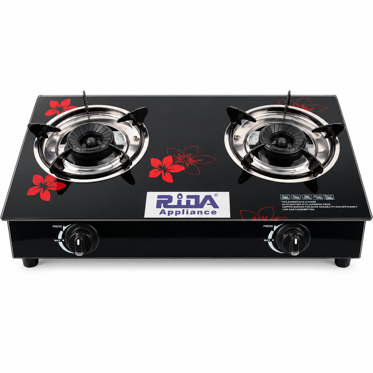 2 Burner Glass Top Gas Stove Heavy Duty Tabletop LPG Propane Gas Cooker