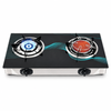 2 Burner Tempered Glass Tabletop Gas Stove with Infrared Burner and Open Flame Burner