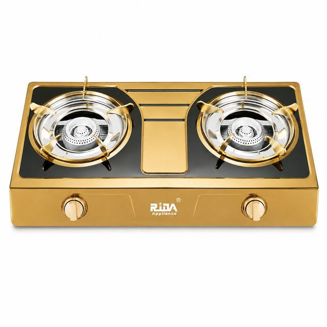 2 Burner Gold Color Steel Tabletop Gas Stove for Household Cooking