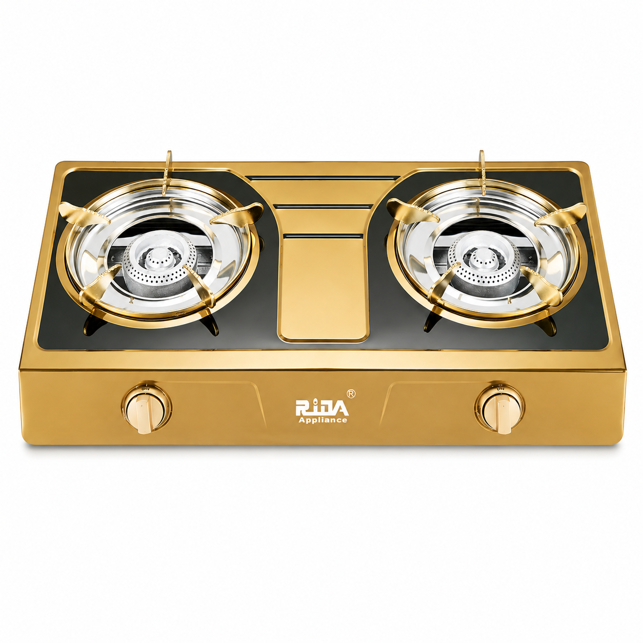 2 Burner Gold Color Steel Tabletop Gas Stove for Household Cooking