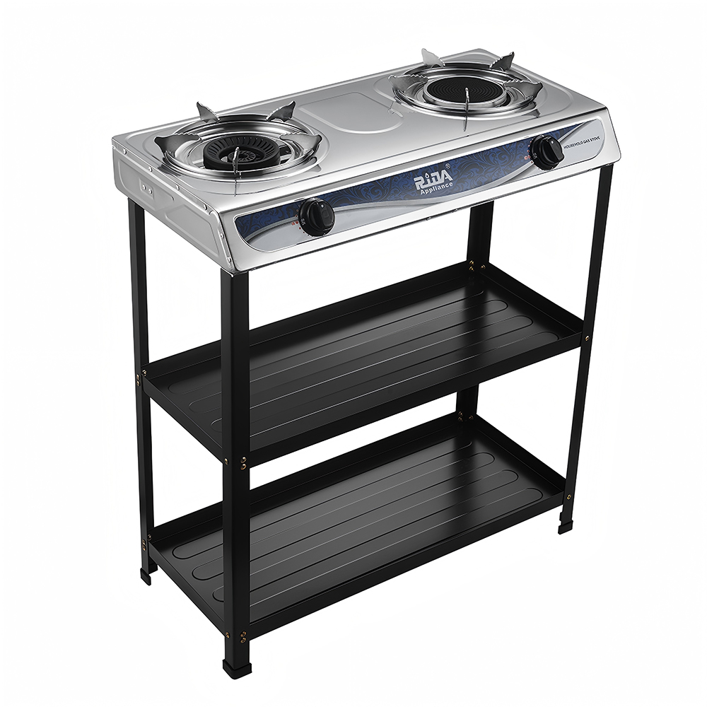 2 Burner Stainless Steel Gas Stove with Infrared Burner and Storage Stand