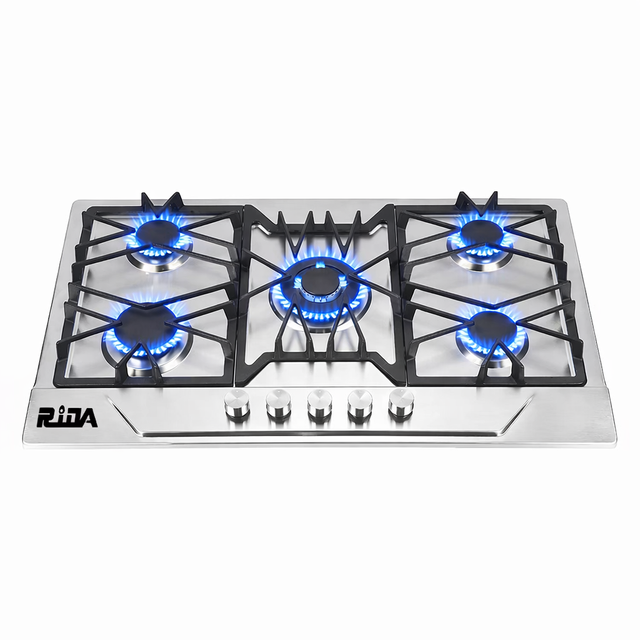 5 Burner Stainless Steel Built-in Gas Hob with Cast Iron Pan Supports